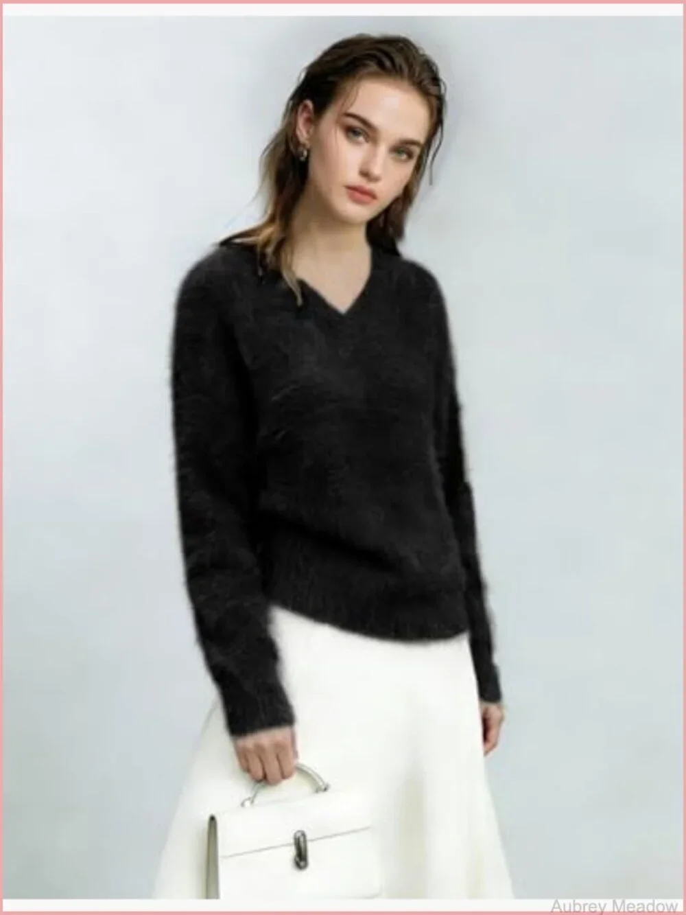V Neck Long Sleeve Soft Chunky Pullover Sweater Loose Slouchy Fluffy Jumper